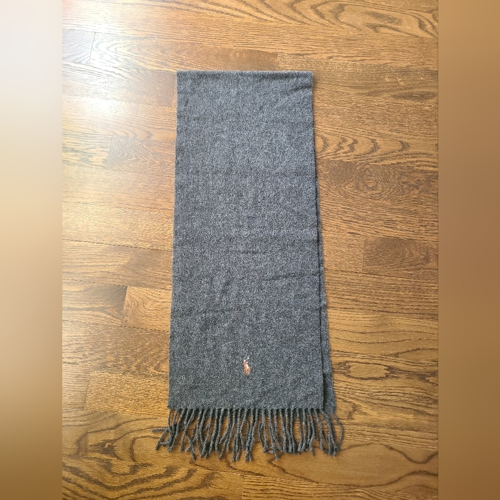 Ralph Lauren Gray Wool Scarf with Polo Logo